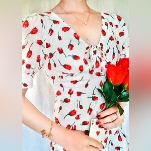 Petite Studio NYC ❉ Virginia Puff Sleeve Ruffle Mini Dress White Rose Print XXSP